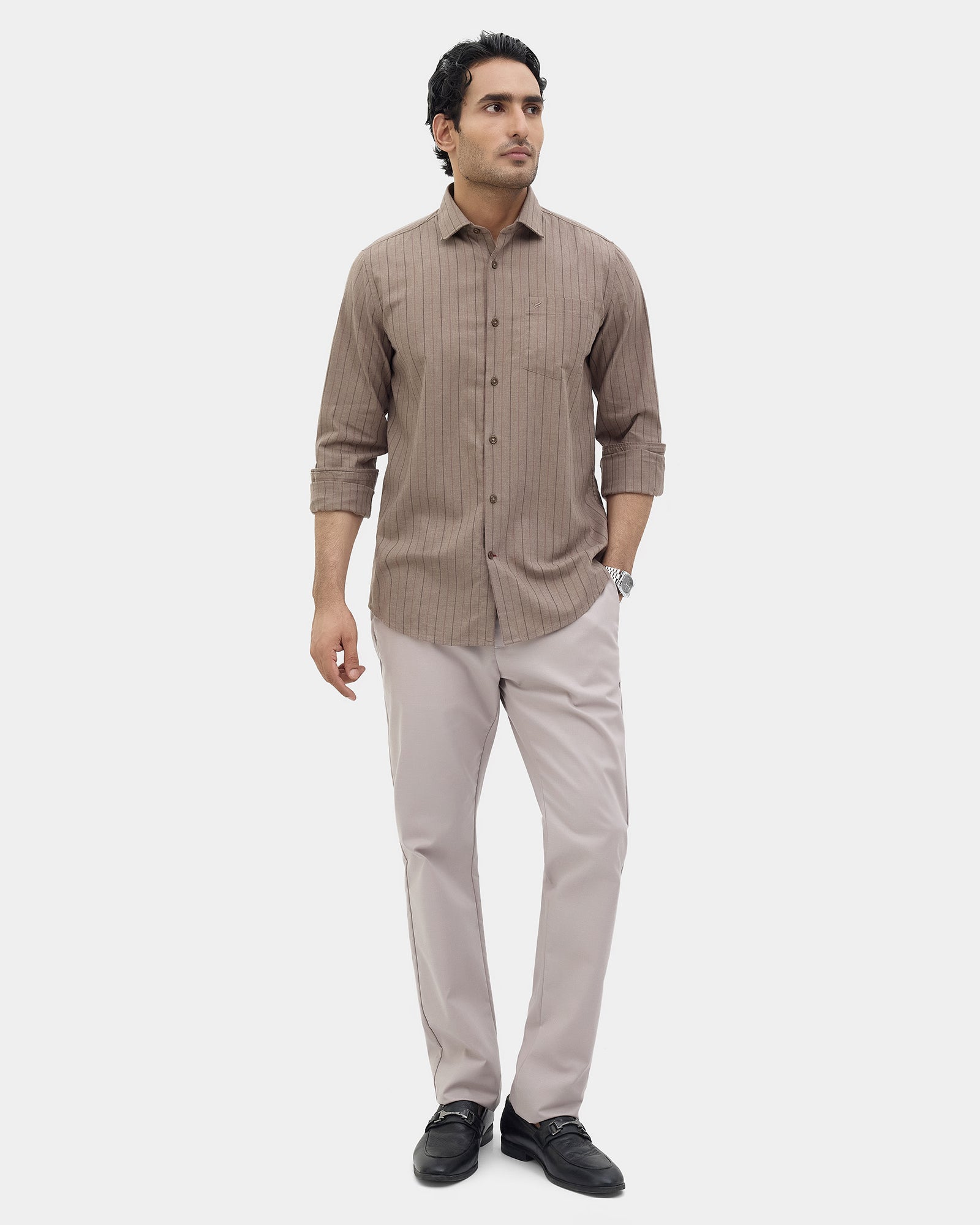 Light Grey Unwrinkle Textured Khakis - Dolomite