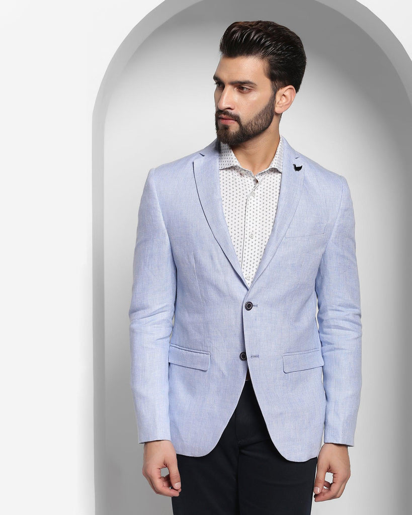 Linen Casual Blue Solid Blazer - Luna