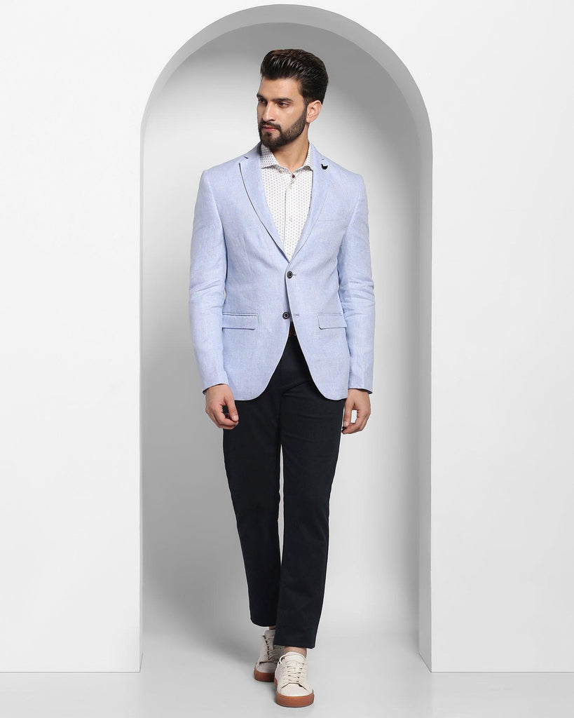 Linen Casual Blue Solid Blazer - Luna