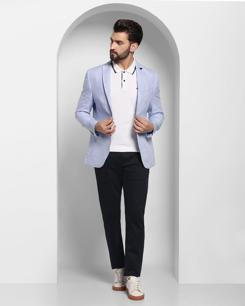 Linen Casual Blue Solid Blazer - Luna