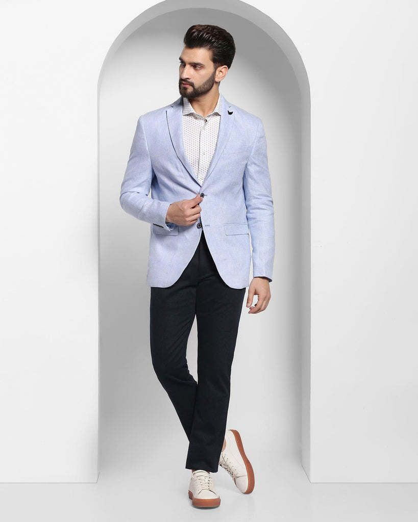 Linen Casual Blue Solid Blazer - Luna