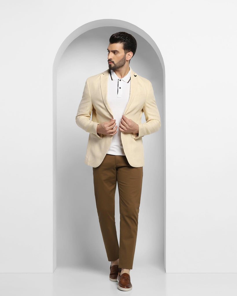 Linen Casual Yellow Solid Blazer - Luna