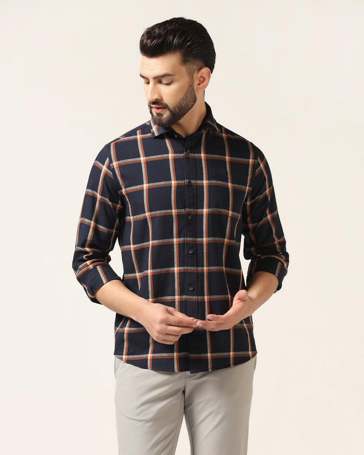 Linen Casual Navy Check Shirt - Albert