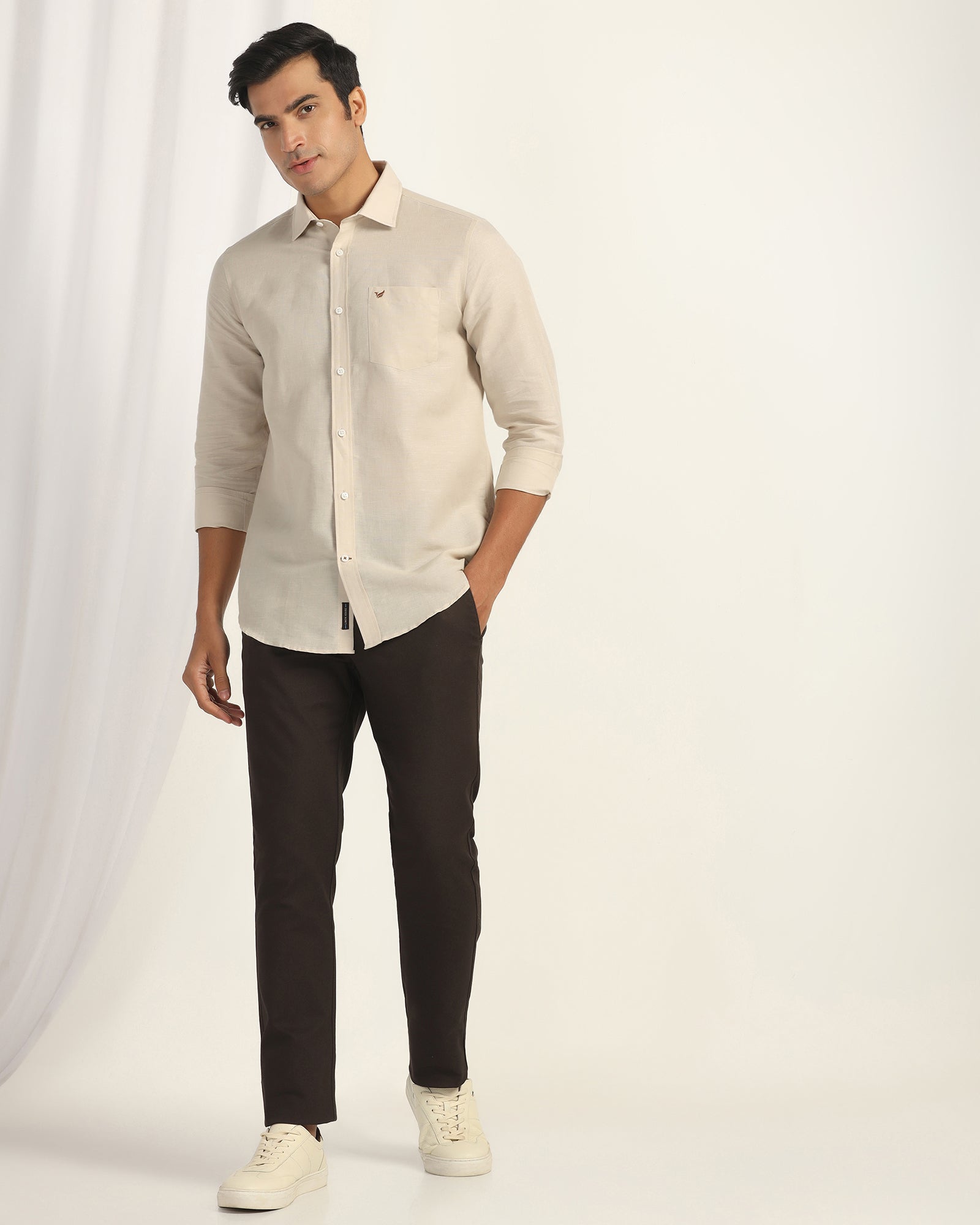 Linen Casual Natural Solid Shirt - Salmon