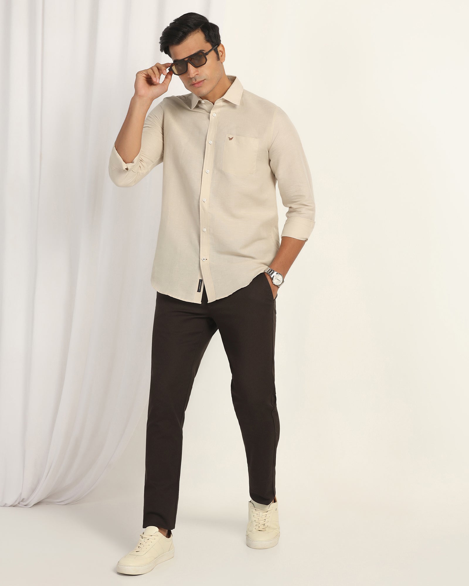 Linen Casual Natural Solid Shirt - Salmon