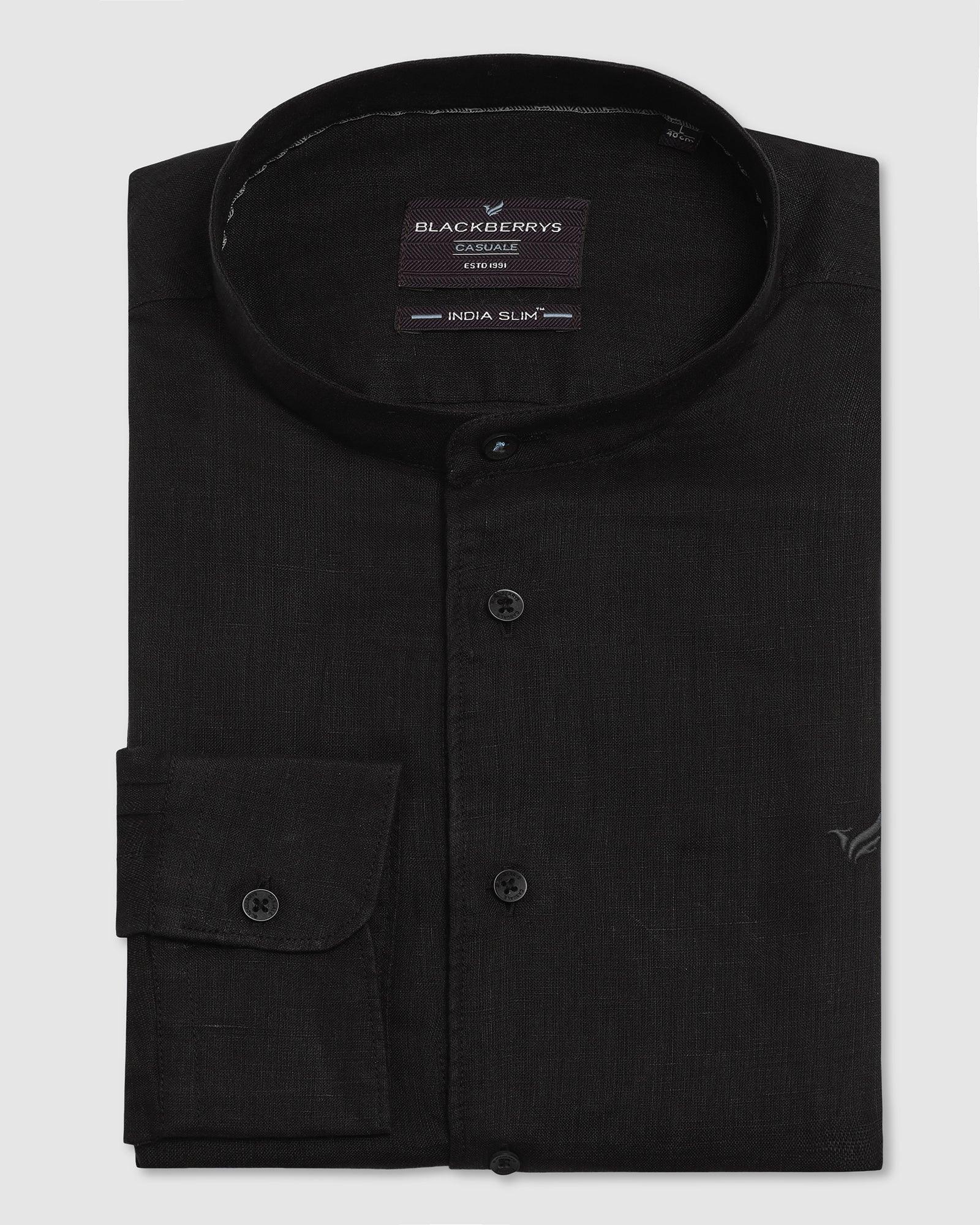 Linen Casual Black Solid Shirt - Cardano