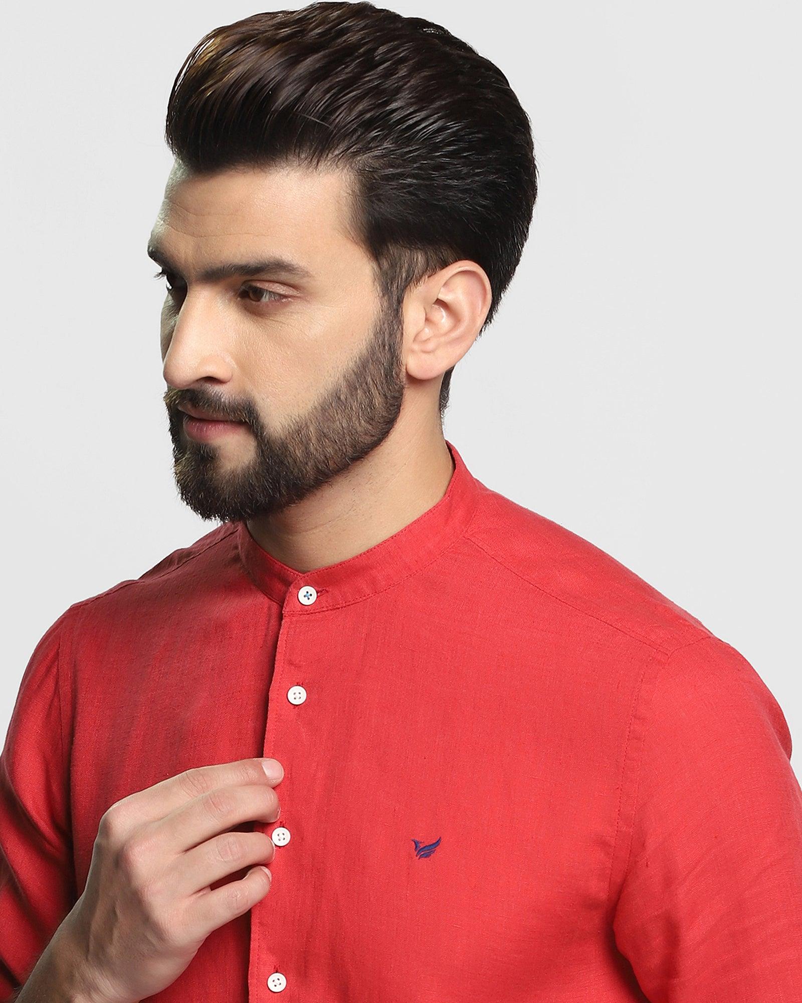 Linen Casual Red Solid Shirt - Cardano