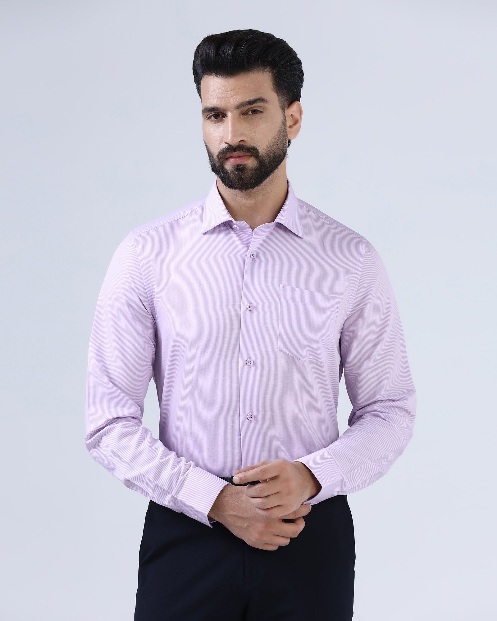 Mauve Linen Stripe Shirt - Kyro