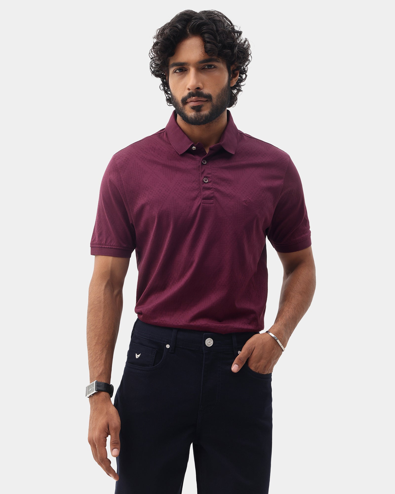 Mauve Wine Textured Polo - Min Jun
