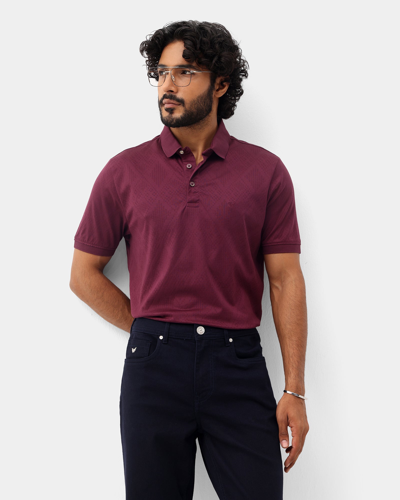 Mauve Wine Textured Polo - Min Jun