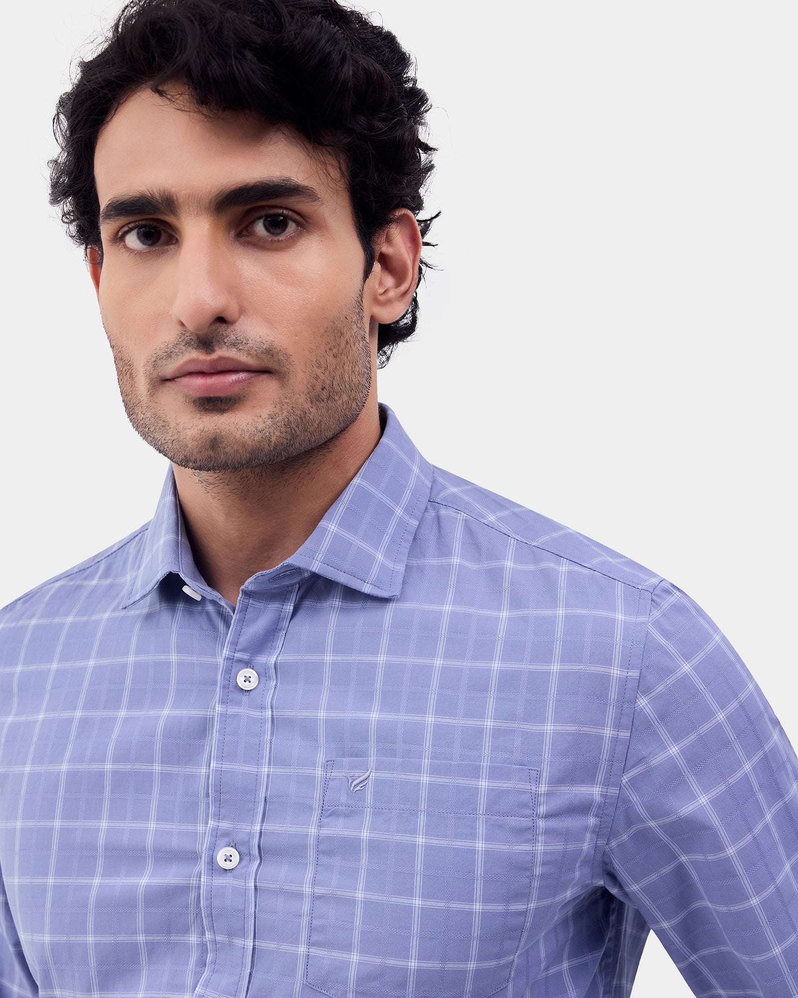Mid Blue Check Shirt - Linster
