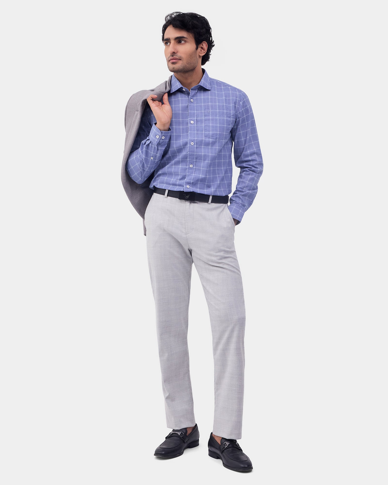 Mid Blue Check Shirt - Linster
