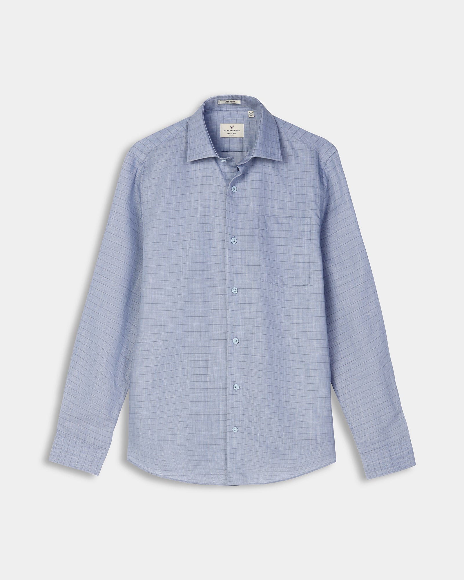 Mid Blue Linen Check Shirt - Kayson