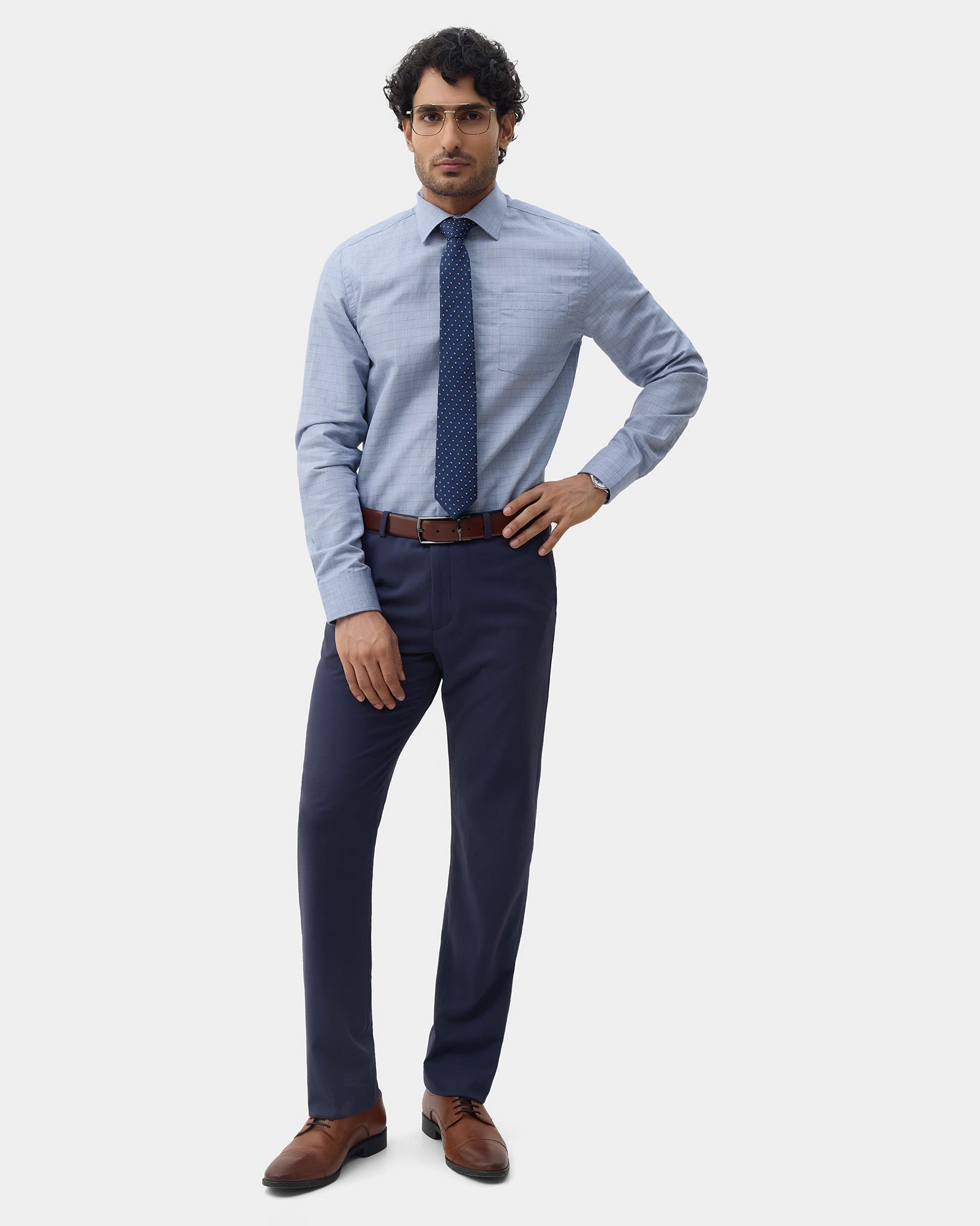 Mid Blue Linen Check Shirt - Kayson