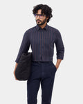Mid Blue Linen Button Down Stripe Shirt - Proba