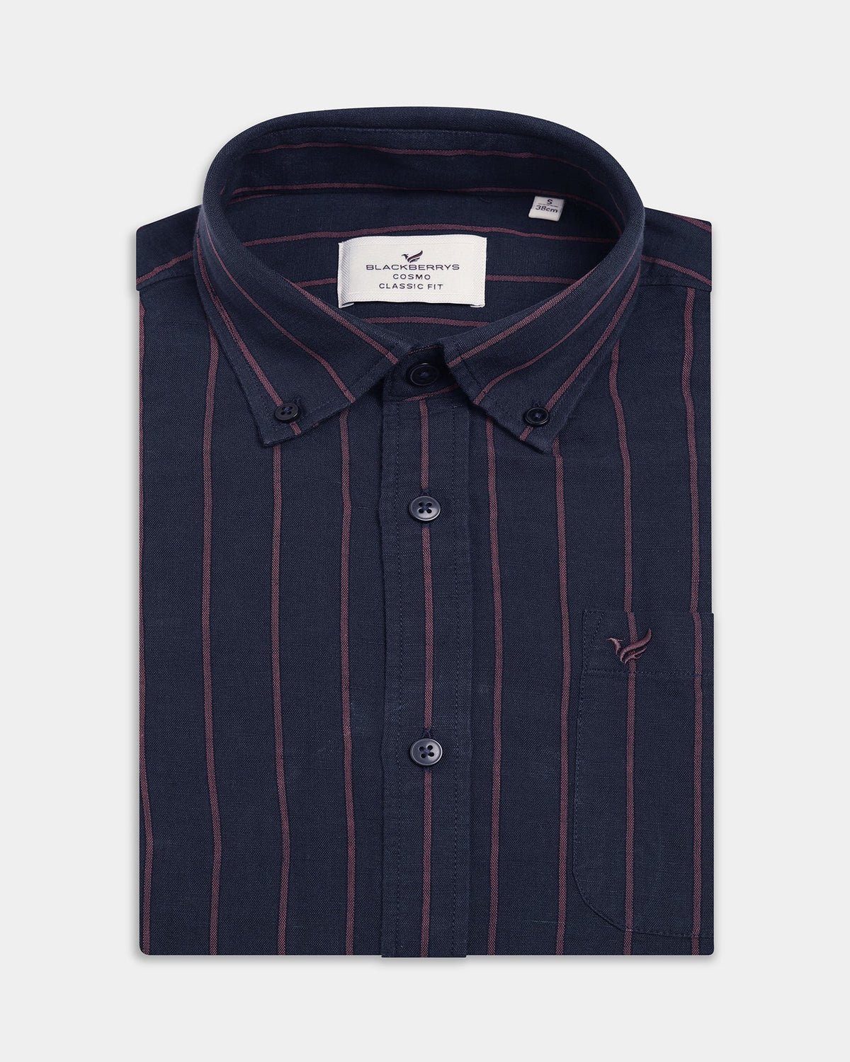 Mid Blue Linen Button Down Stripe Shirt - Proba