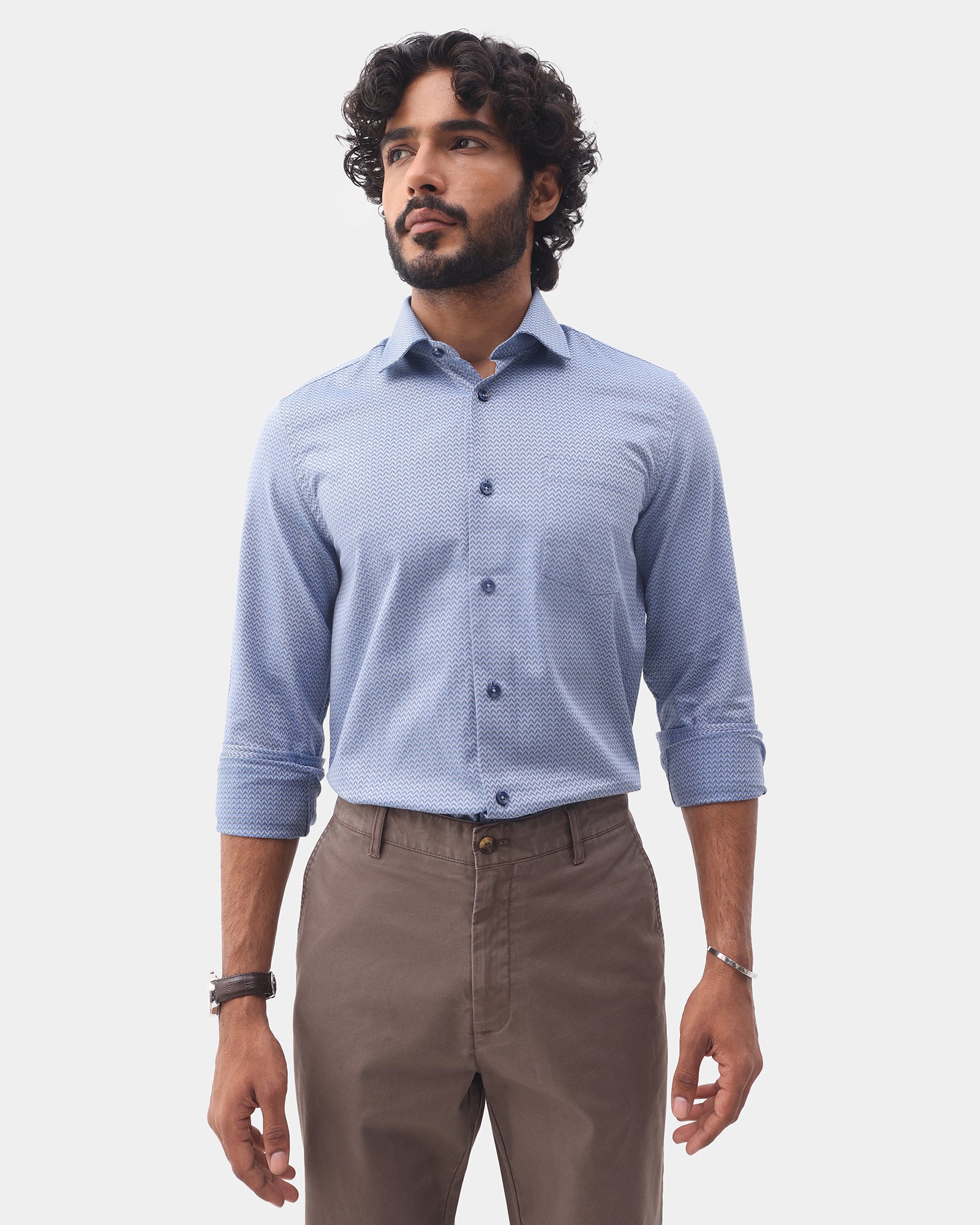 Mid Blue Textured Shirt - Kynsa