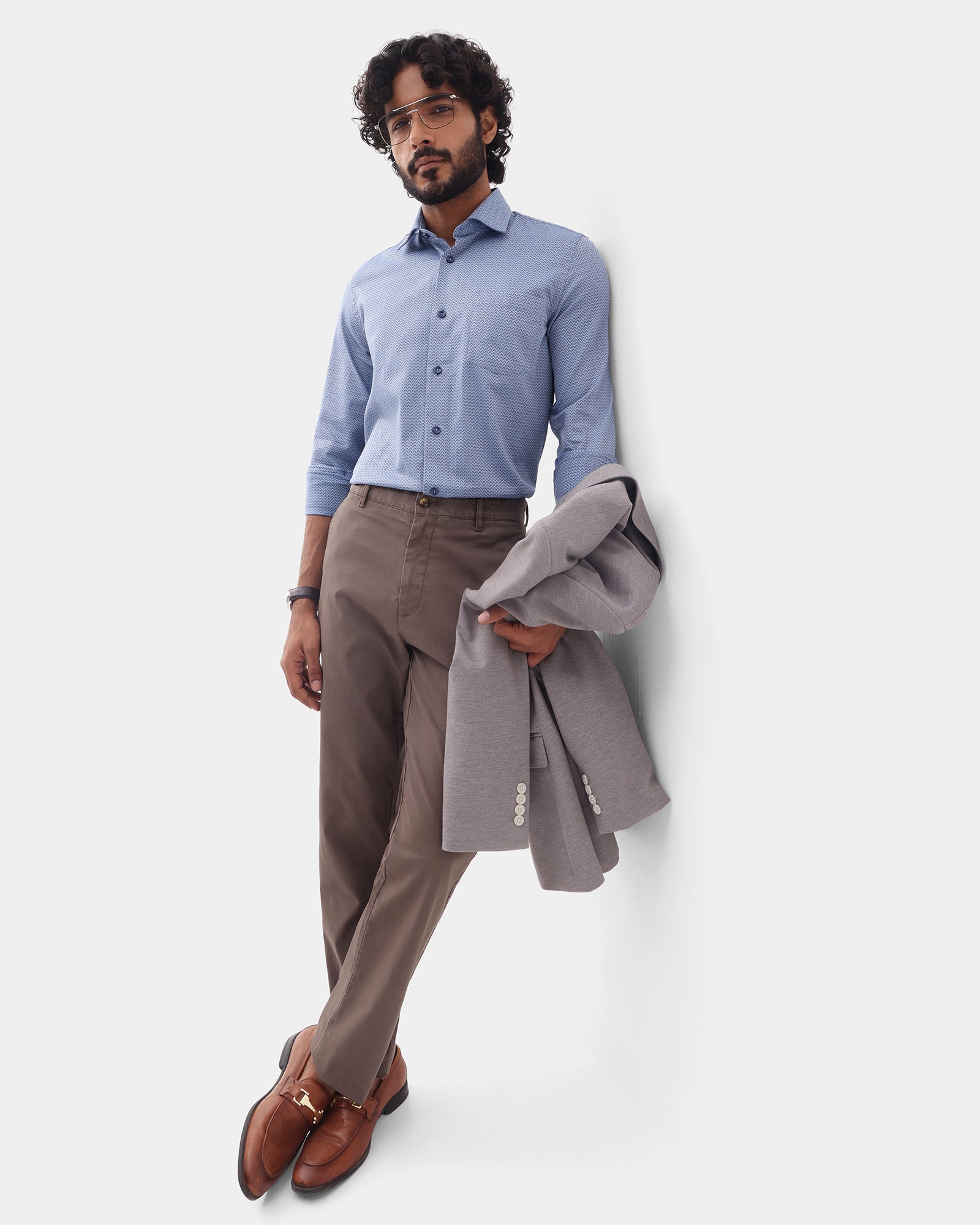 Mid Blue Textured Shirt - Kynsa