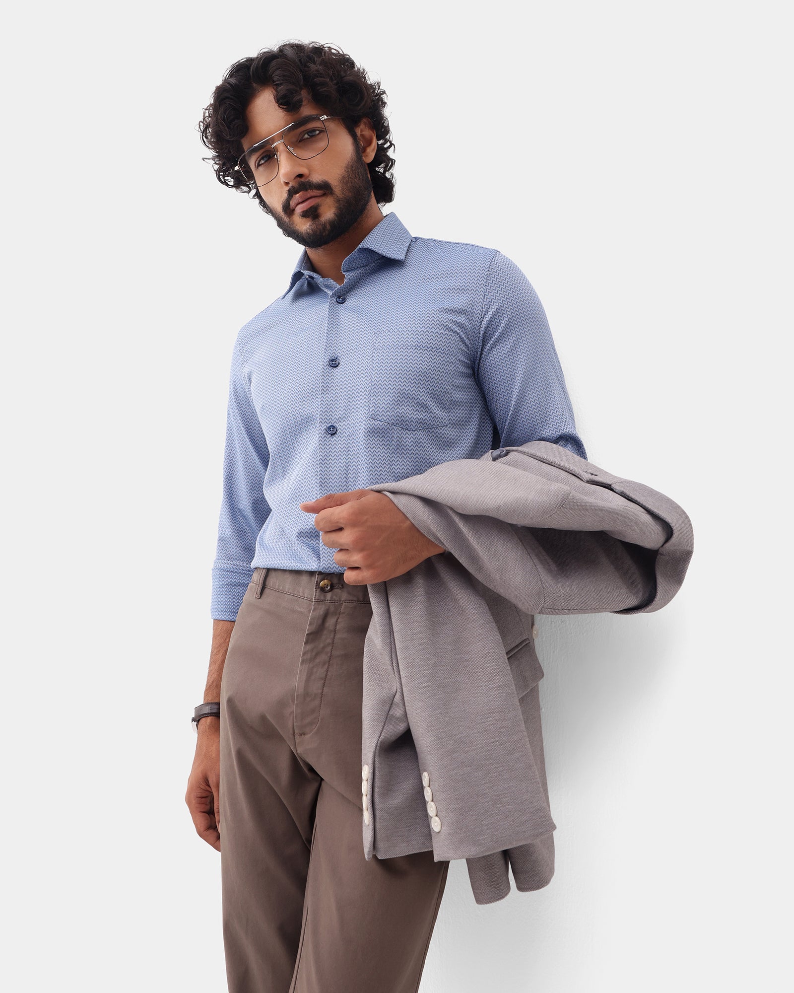 Mid Blue Textured Shirt - Kynsa