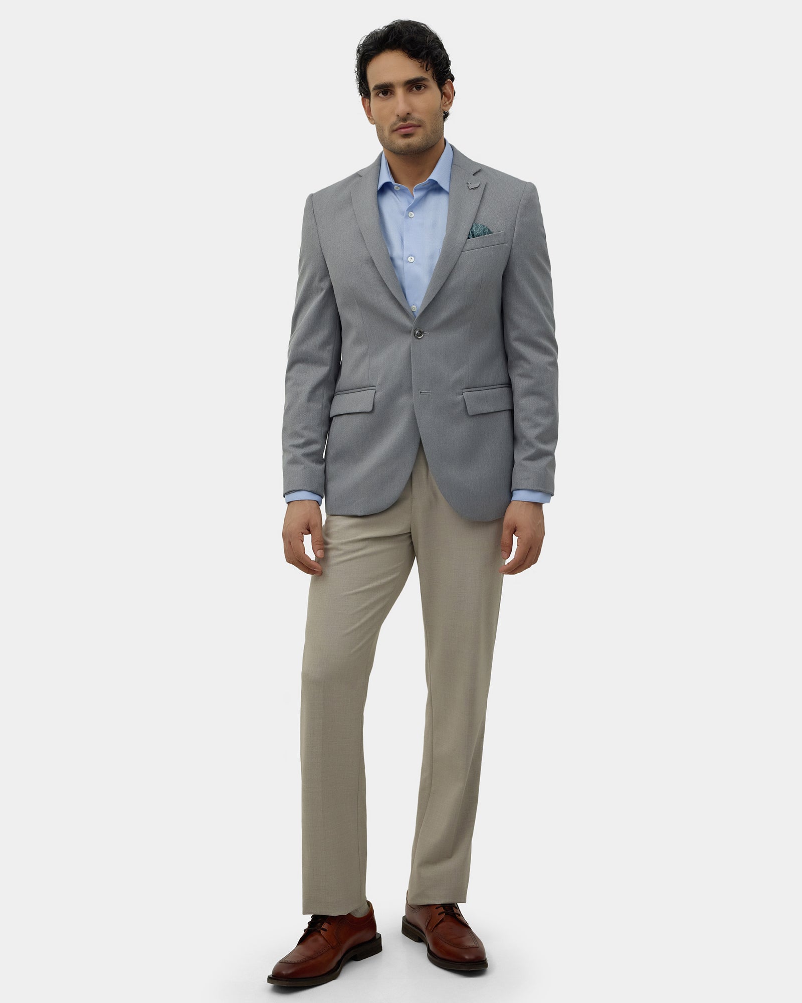 Mid Grey Solid Blazer - Ferado