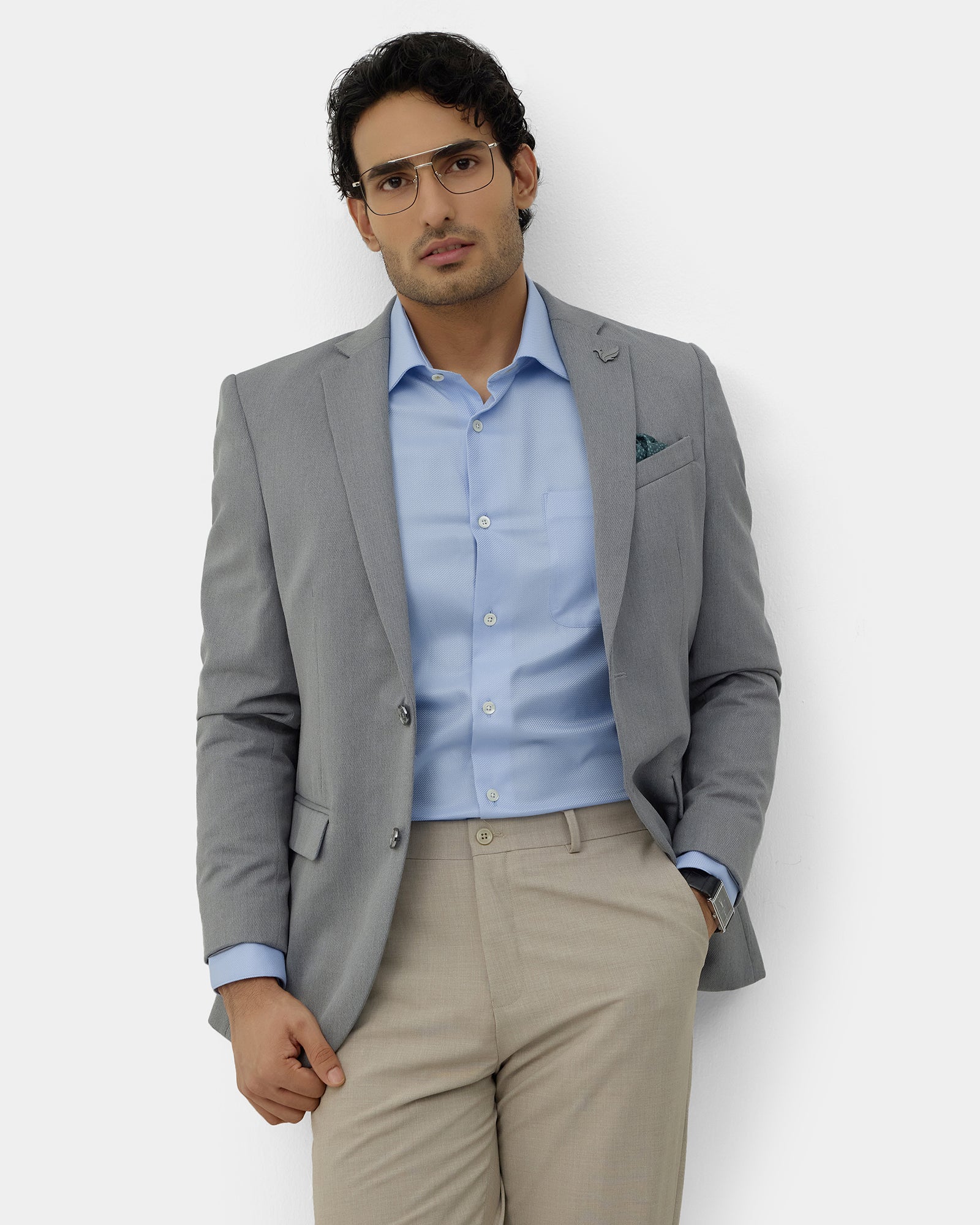 Mid Grey Solid Blazer - Ferado