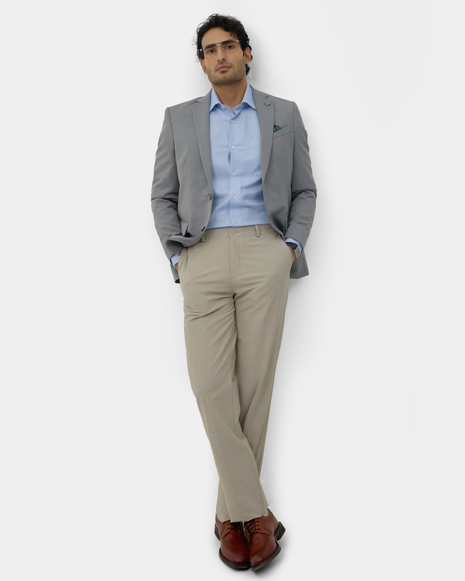 Mid Grey Solid Blazer - Ferado
