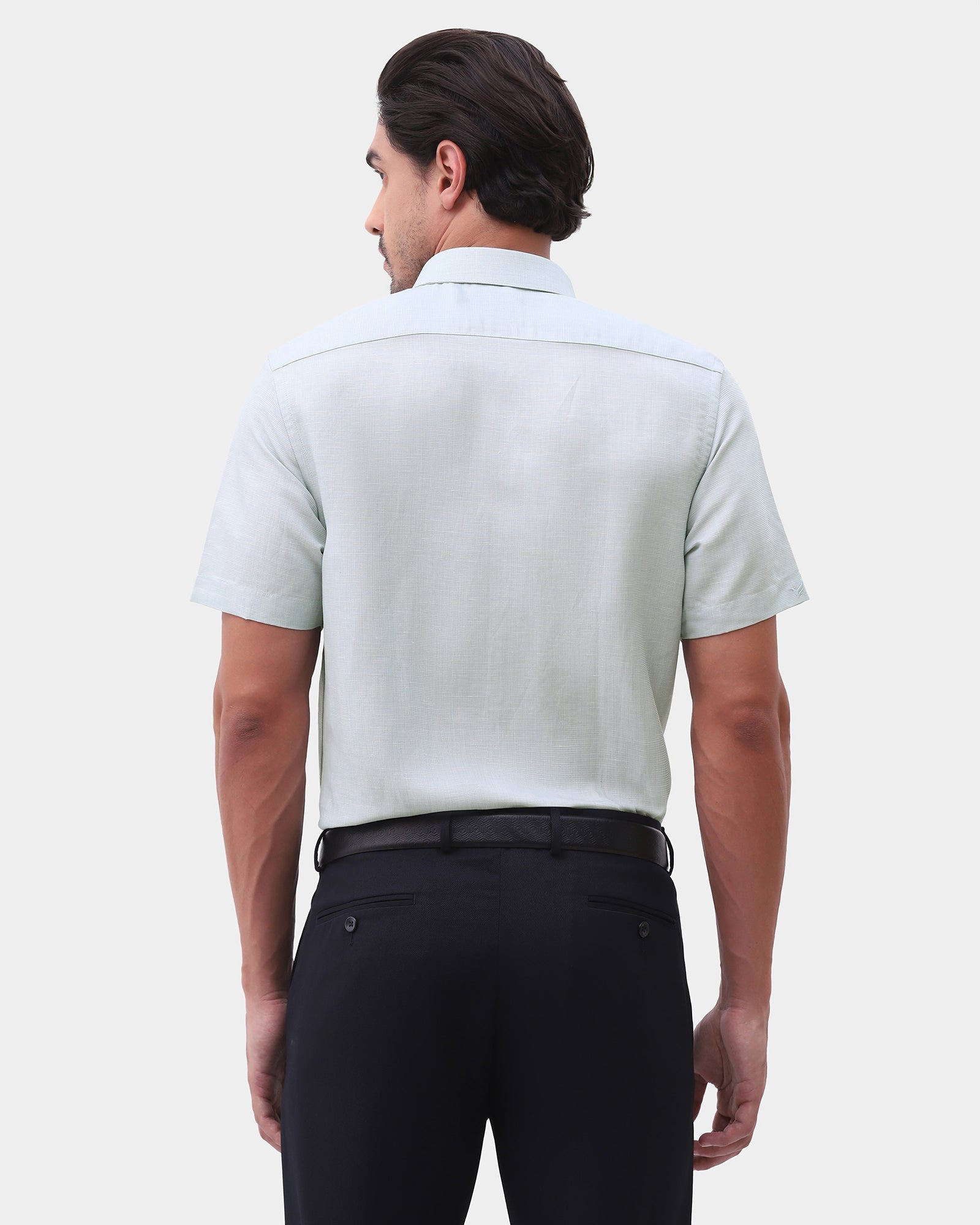 Mint Half Sleeve Linen Textured Shirt - Karter