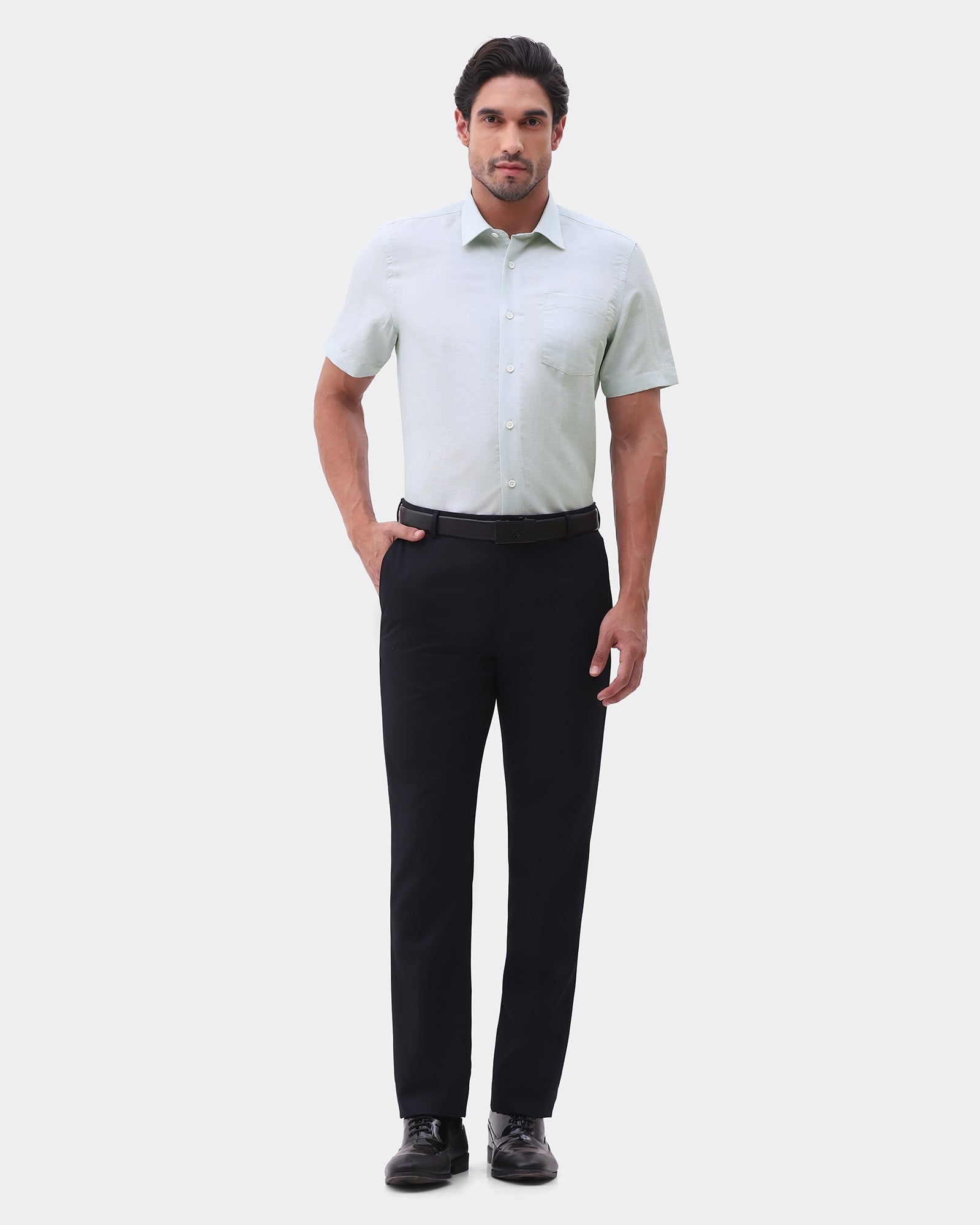 Mint Half Sleeve Linen Textured Shirt - Karter