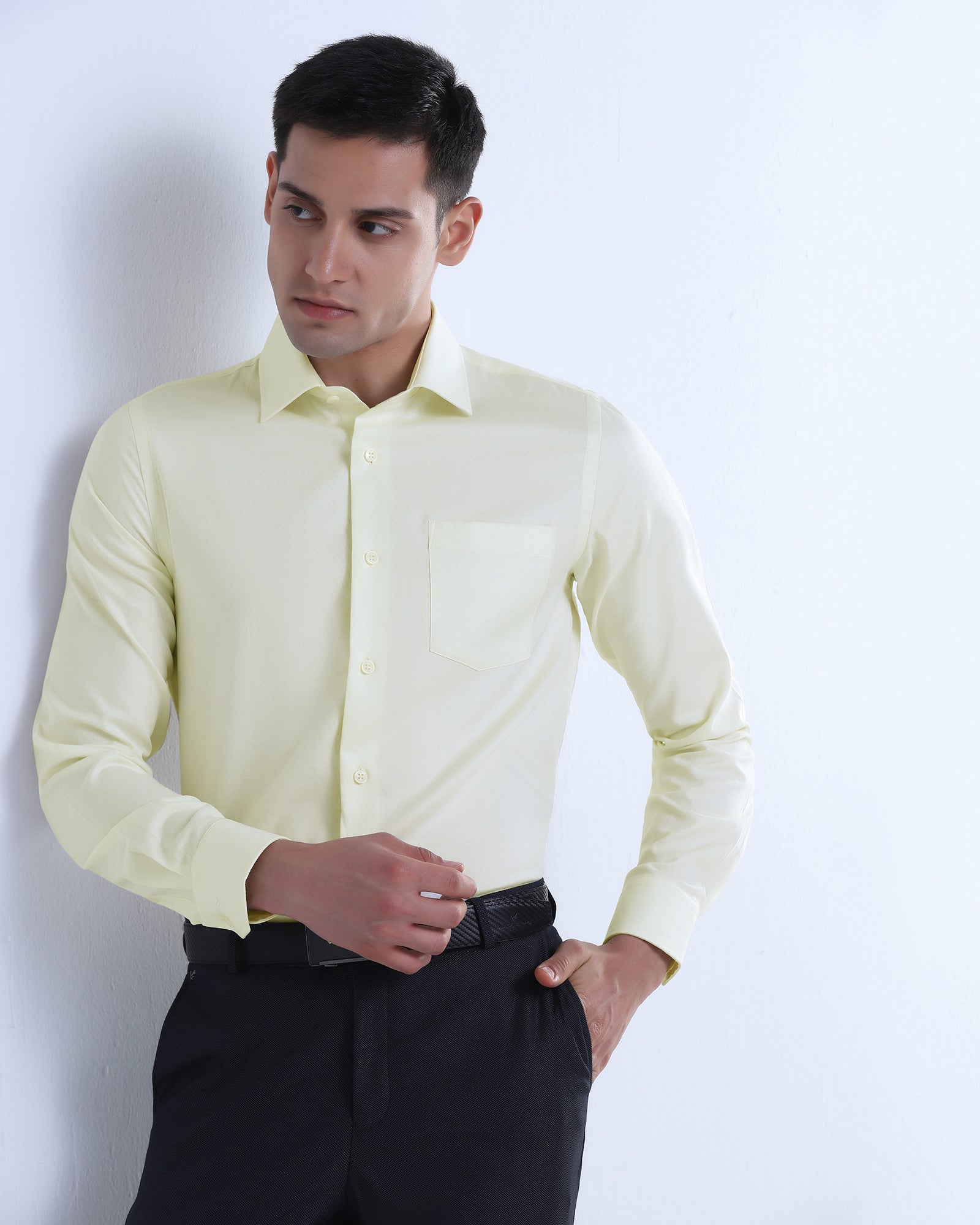 Light Yellow Staples Dobby Formal Shirts - Hydra