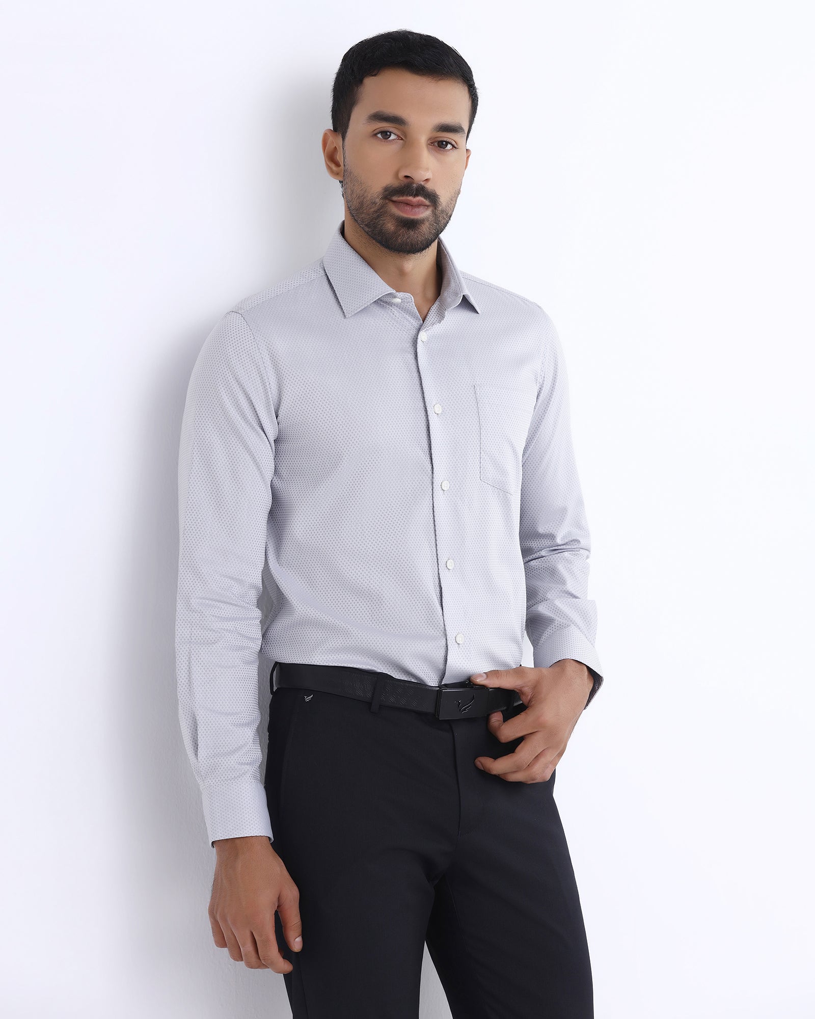 Light Grey Staples Dobby Formal Shirts - Bernard