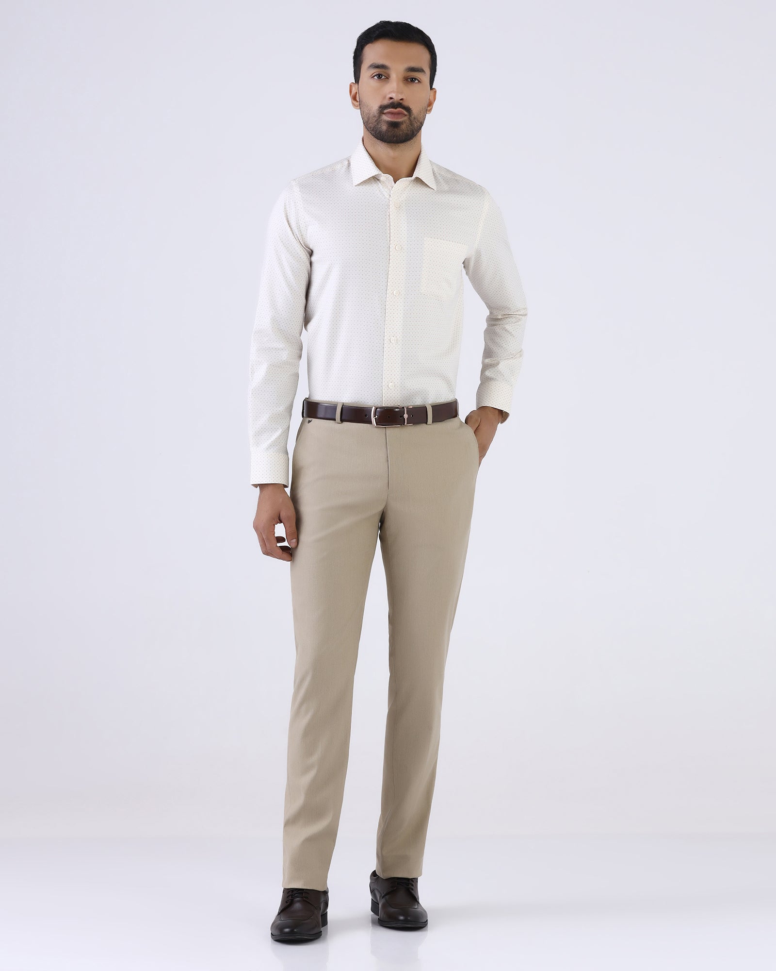 Cream Staples Print Formal Shirts - Eagle
