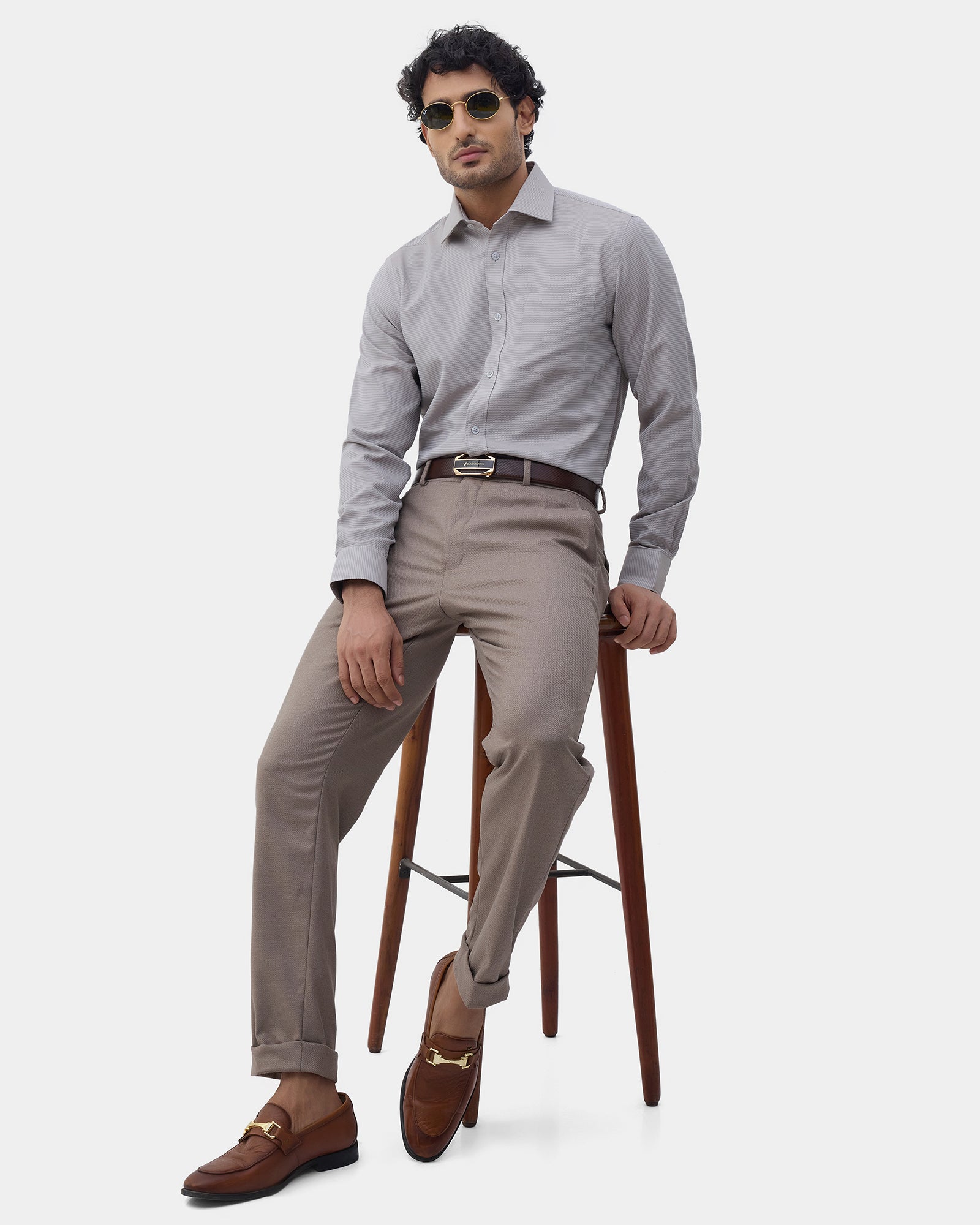 Brown Unwrinkle Textured Shirt - Sigma E