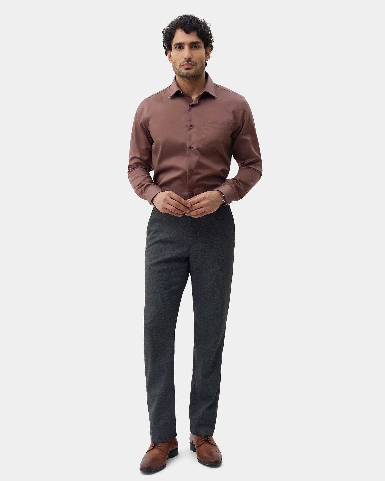 Mid Brown Solid Shirt - Roger