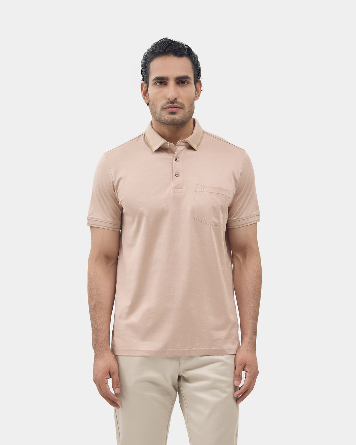 Mushroom Beige Solid Polo - Ae Ryun