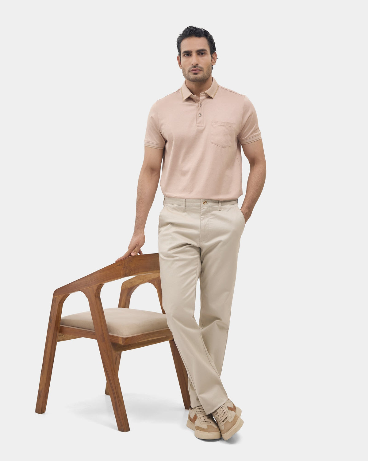 Mushroom Beige Solid Polo - Ae Ryun