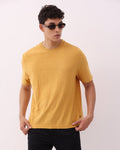 Mustard Crew Neck Textured T-Shirt - Rubeus
