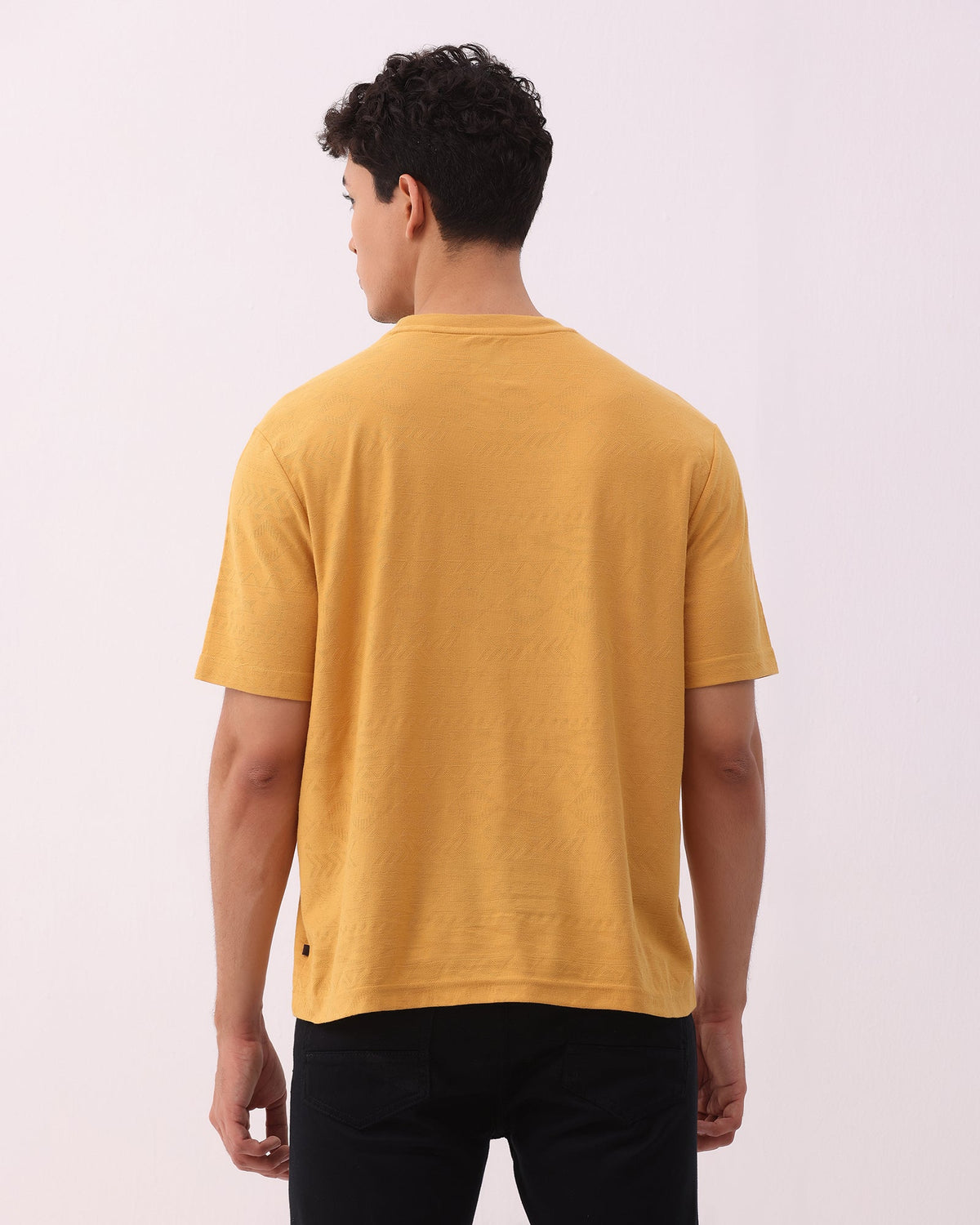 Mustard Crew Neck Textured T-Shirt - Rubeus
