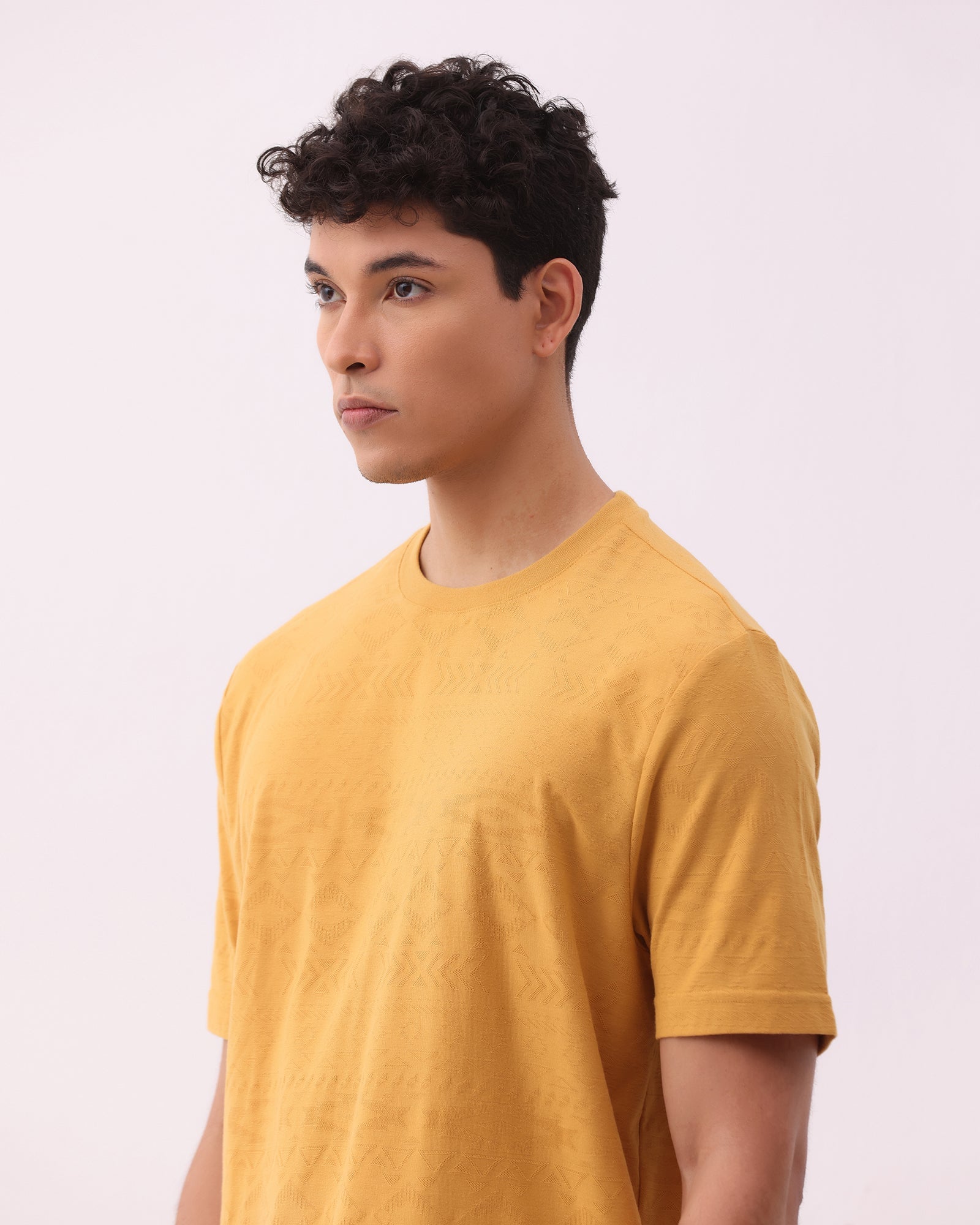 Mustard Crew Neck Textured T-Shirt - Rubeus