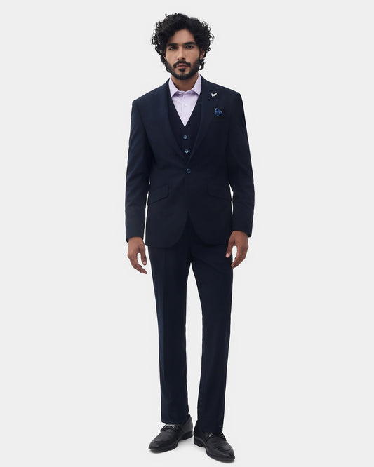 Navy Three Piece Check Suit - Rebel