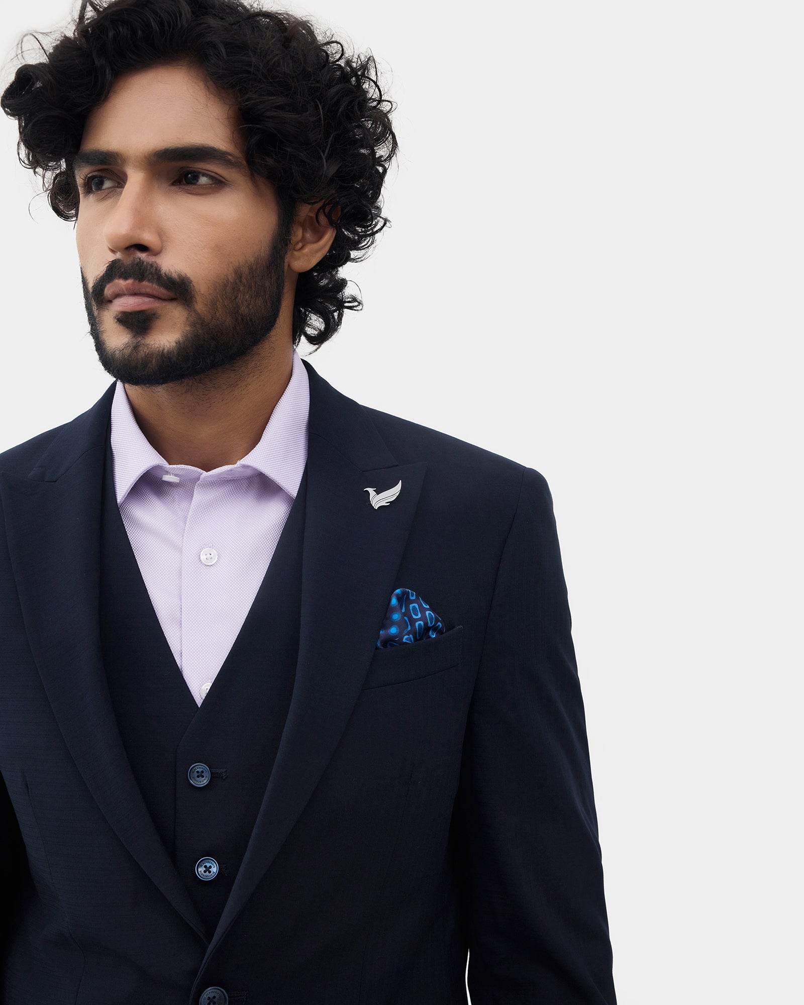 Navy Three Piece Check Suit - Rebel