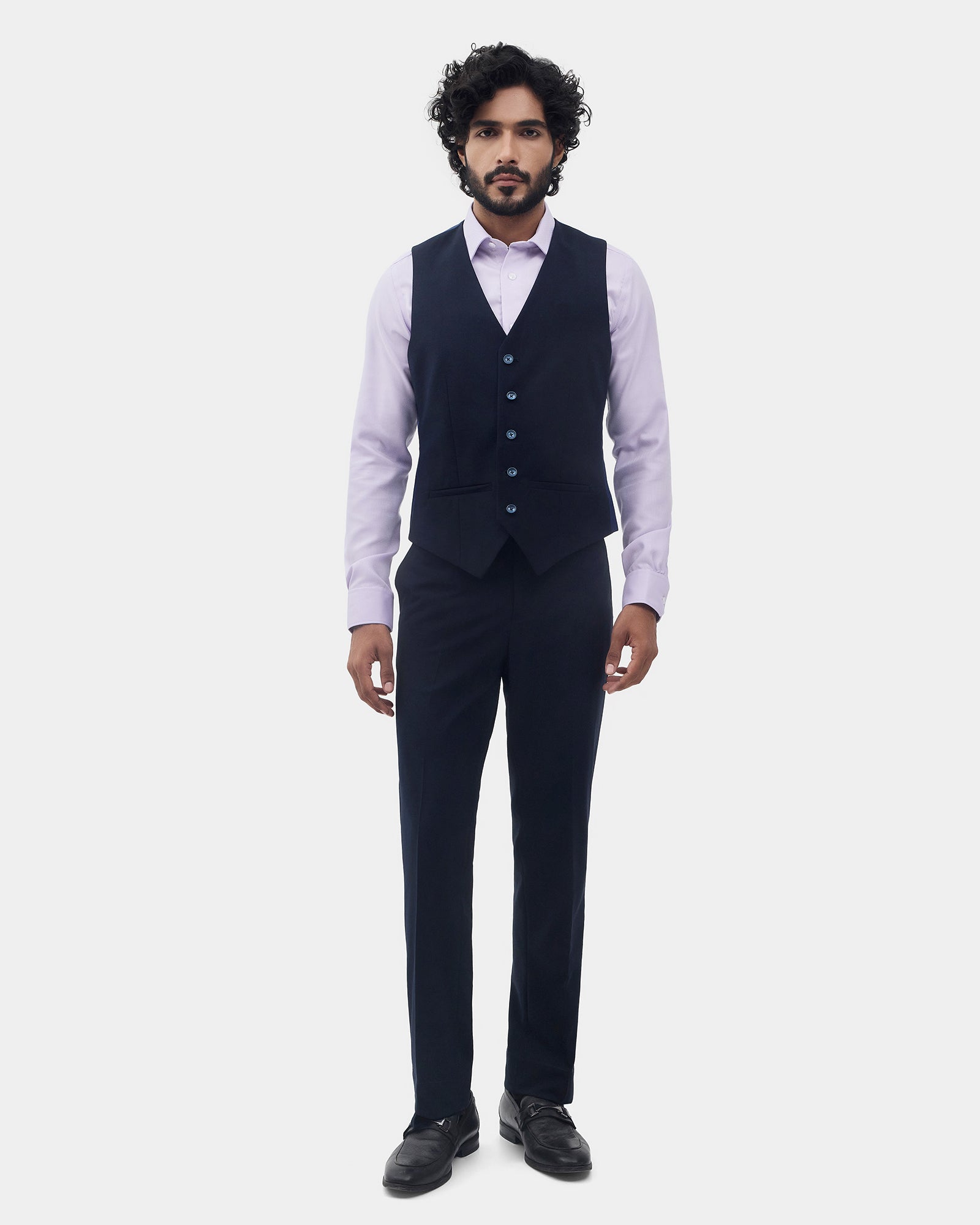 Navy Three Piece Check Suit - Rebel