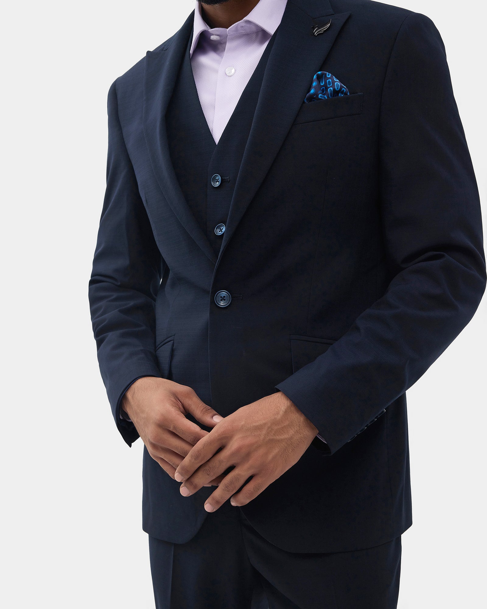 Navy Three Piece Check Suit - Rebel