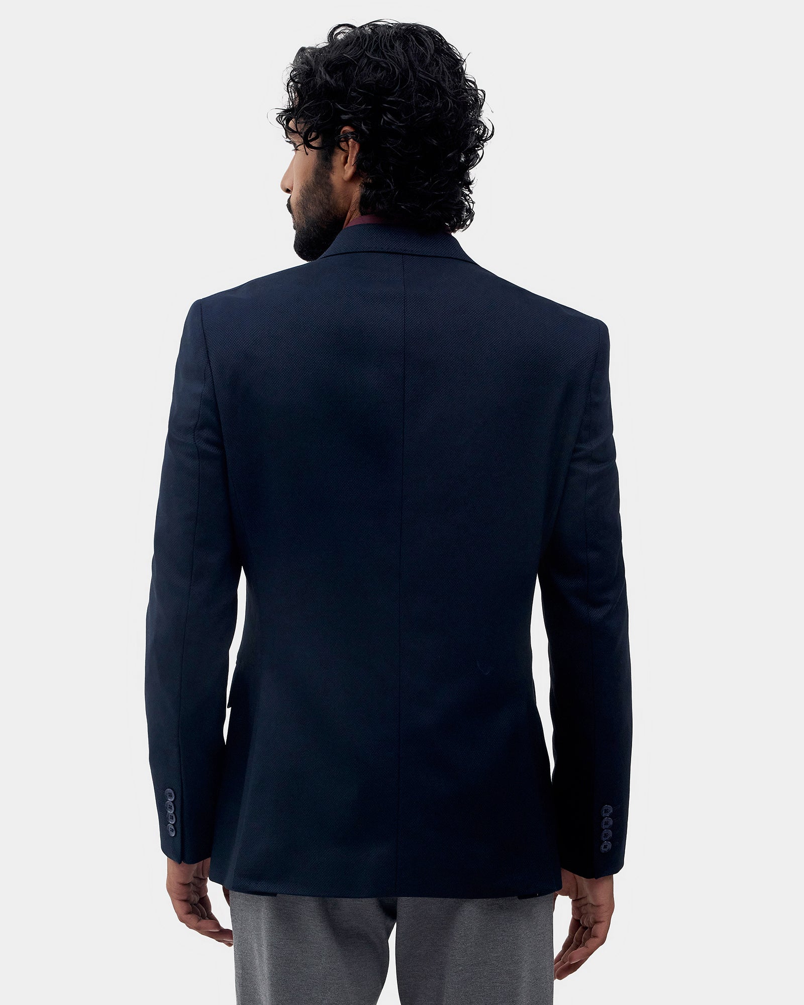 Navy Textured Blazer - Kefo