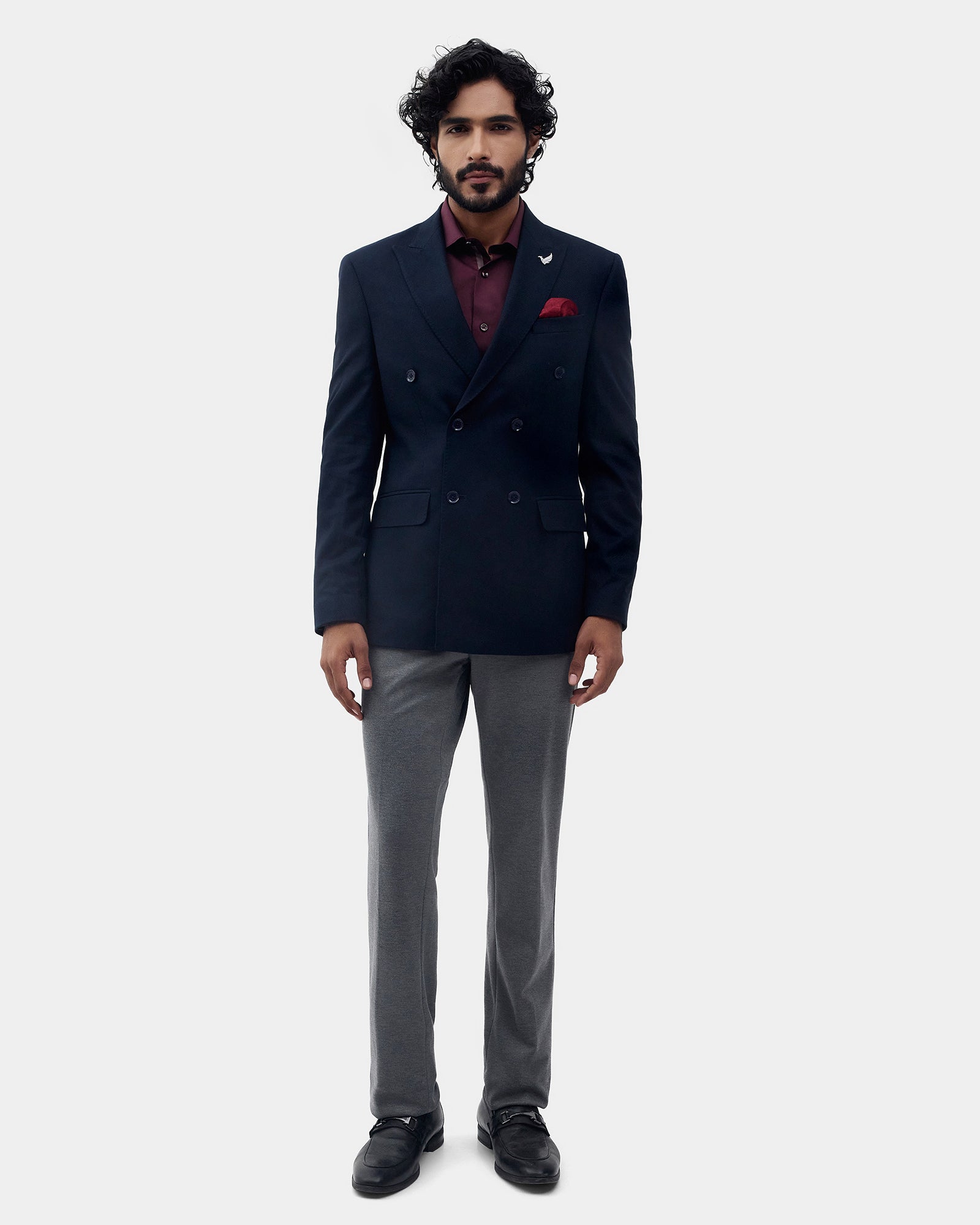 Navy Textured Blazer - Kefo