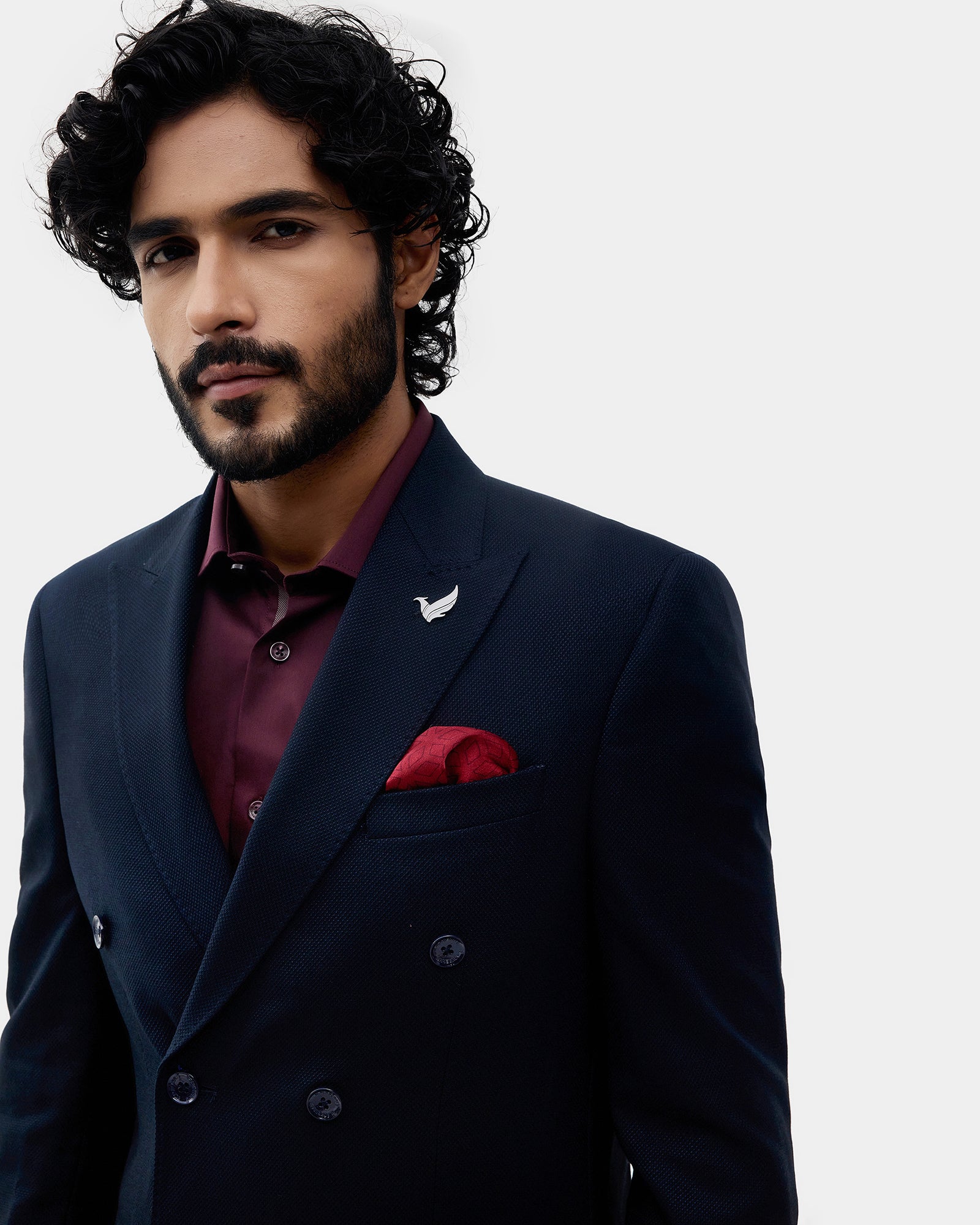 Navy Textured Blazer - Kefo