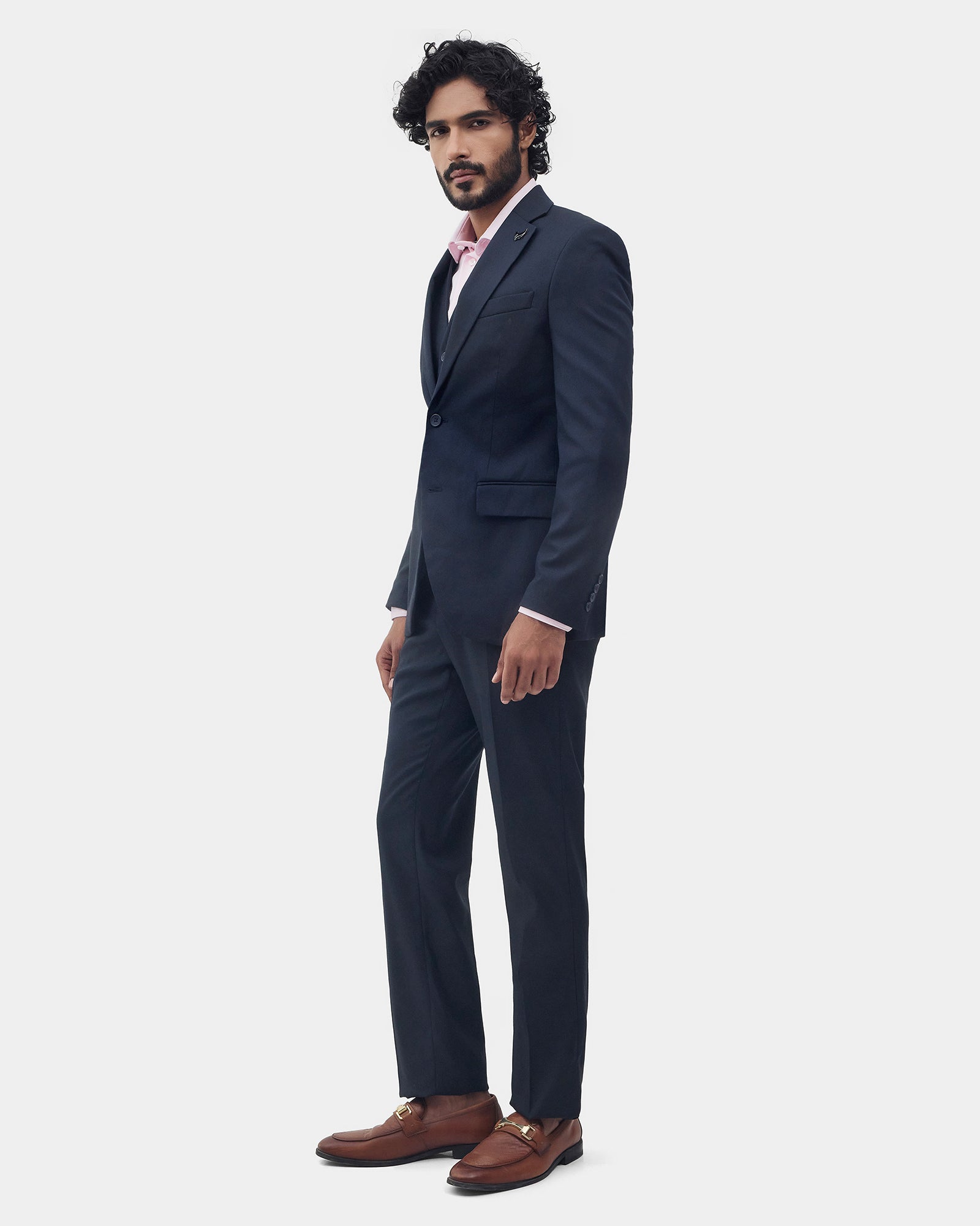 Navy Three Piece Textured Suit - Kobel
