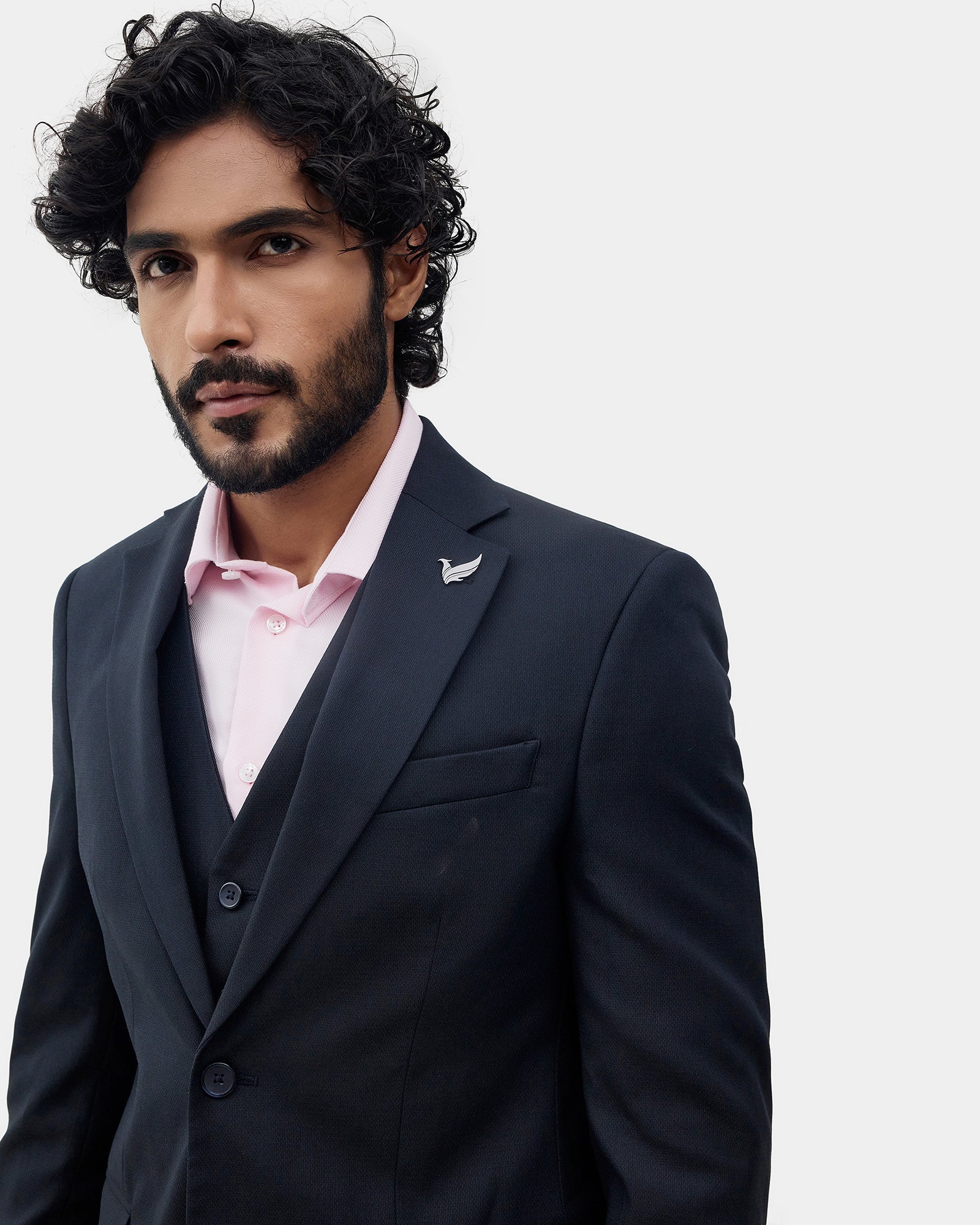 Navy Three Piece Textured Suit - Kobel