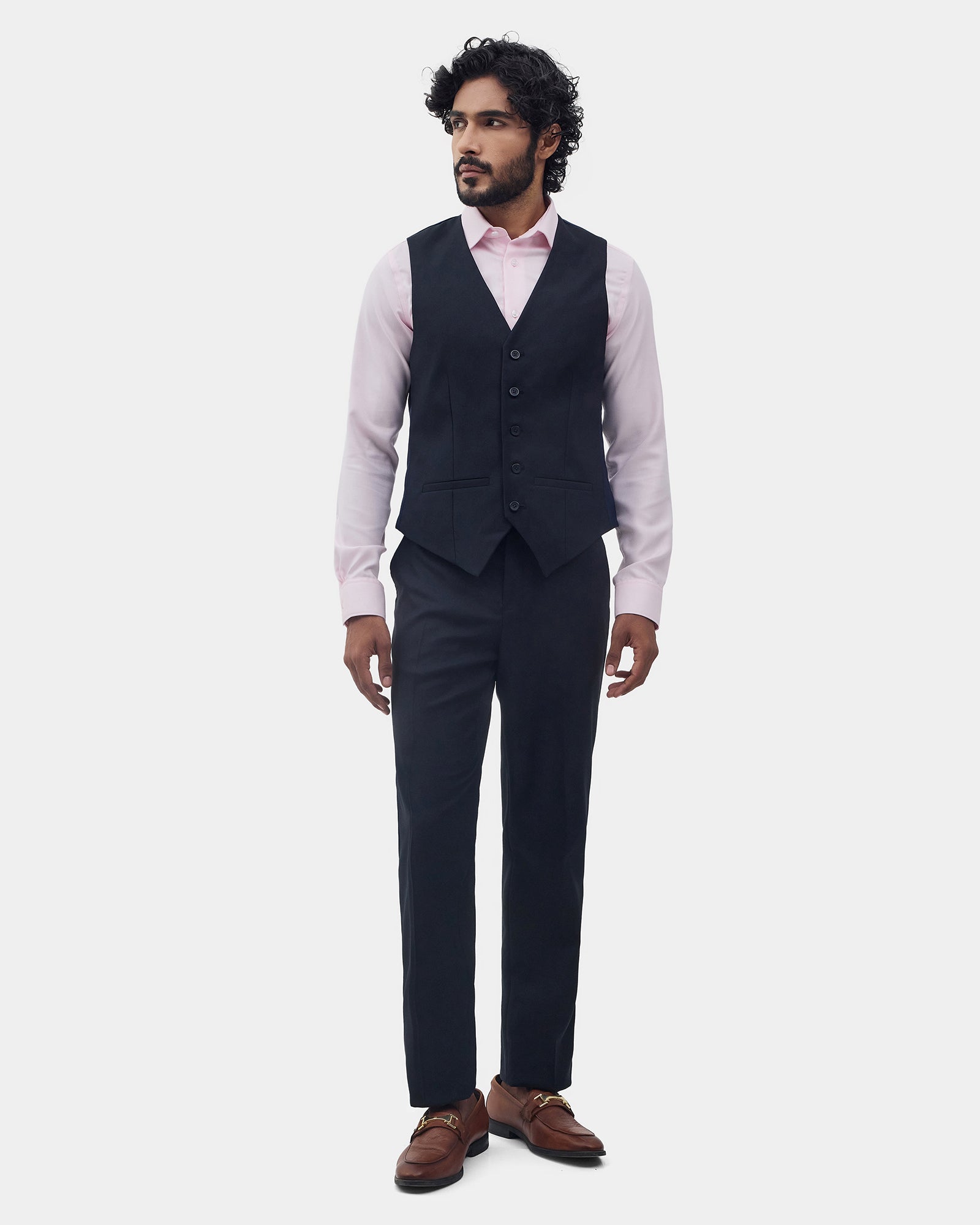 Navy Three Piece Textured Suit - Kobel