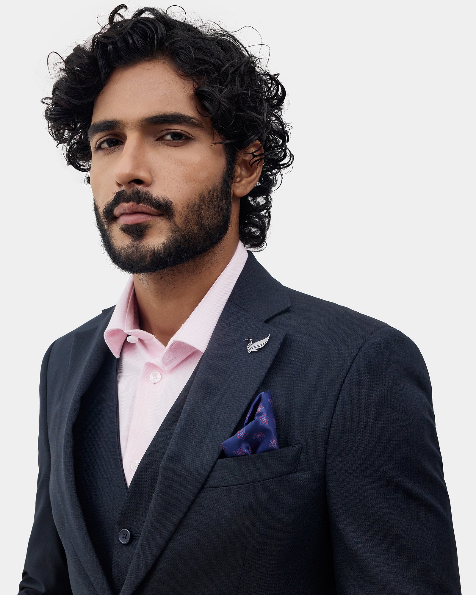 Navy Three Piece Textured Suit - Kobel