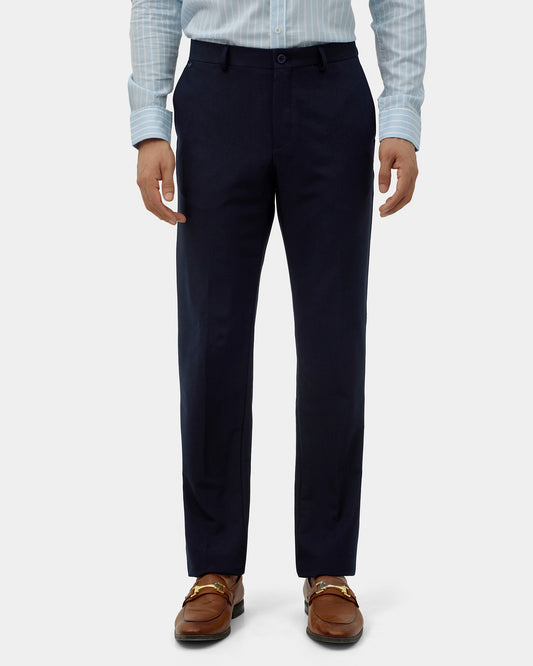 Navy Solid Trouser - Claret